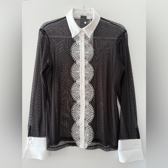 NEW Anne Fontaine LEOPOLDINE Black Sheer Lace Blouse - Size 44 (US 12) - Picture 8 of 15